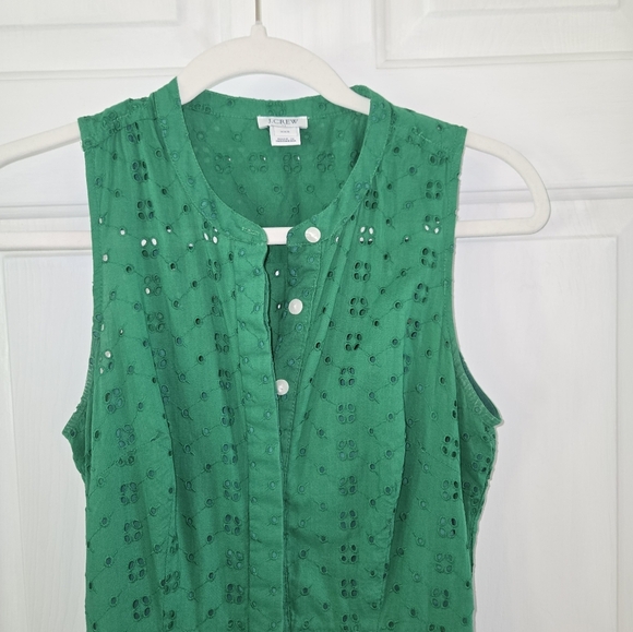 J. Crew Vibrant Green XXS Eyelet Button Down Midi Dress - Picture 2 of 7